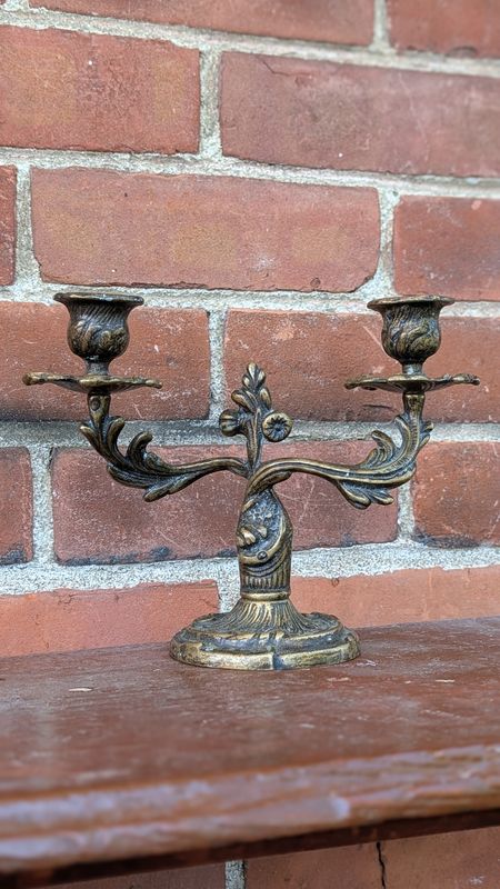 Double ornate candle holder brass