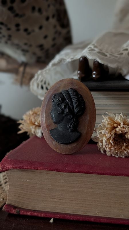 Plastic dark caméo brooch