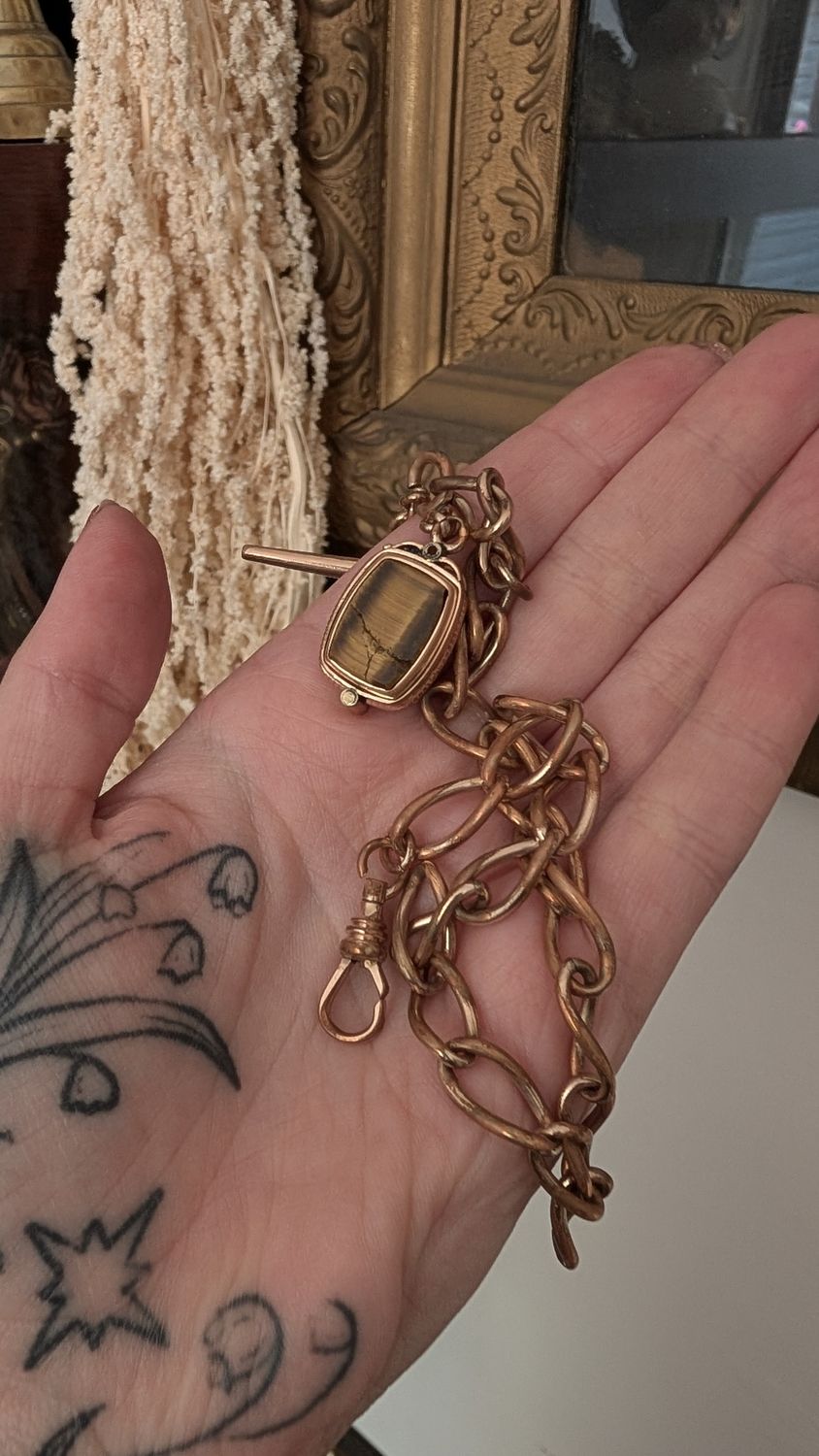 Antique watch fob with tiger eye - bloodstone / cracked