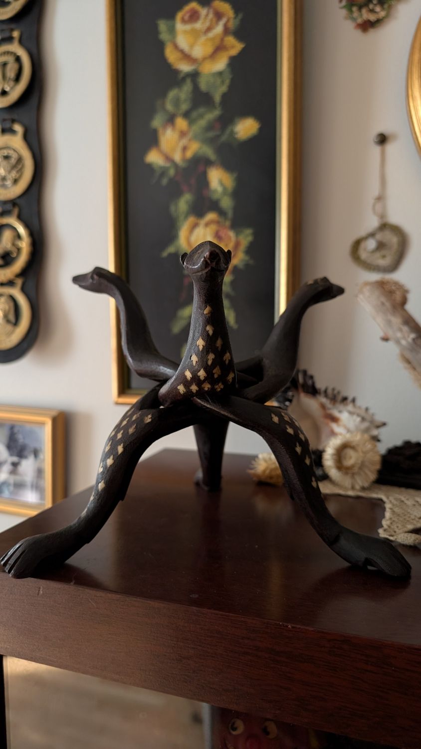 Wood and MOP inlay dog stand