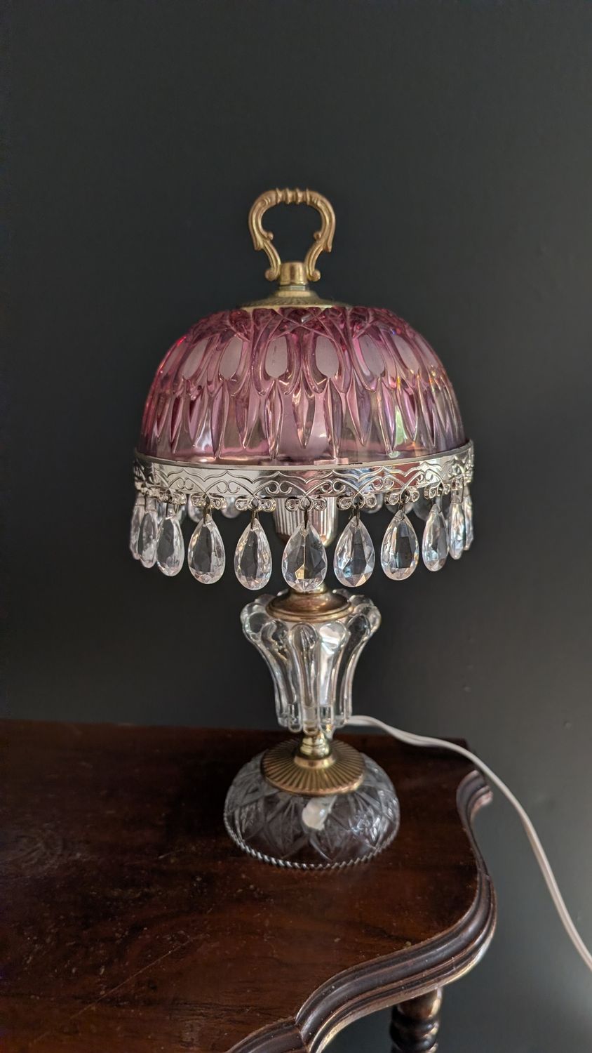 Small red and white desk lamp