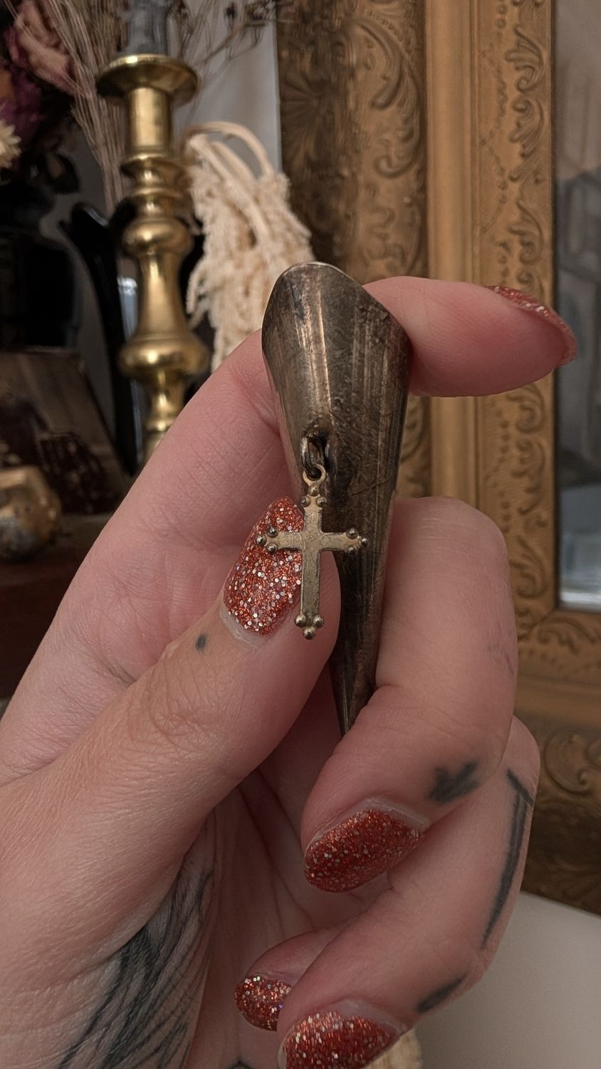 Antique mourning nosegay with cross silver tone