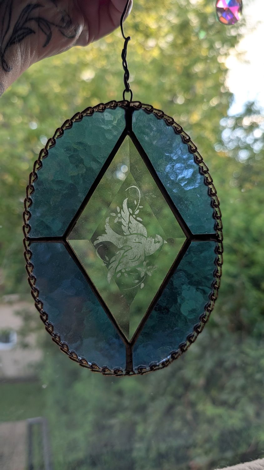 Bird blue glass work