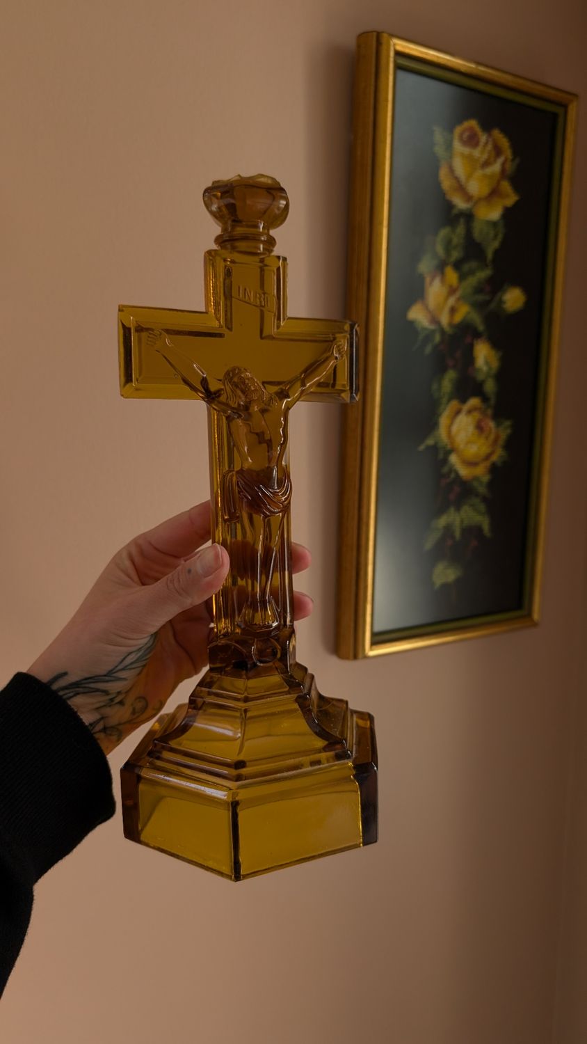 Amber glass crucifix - please see pictures