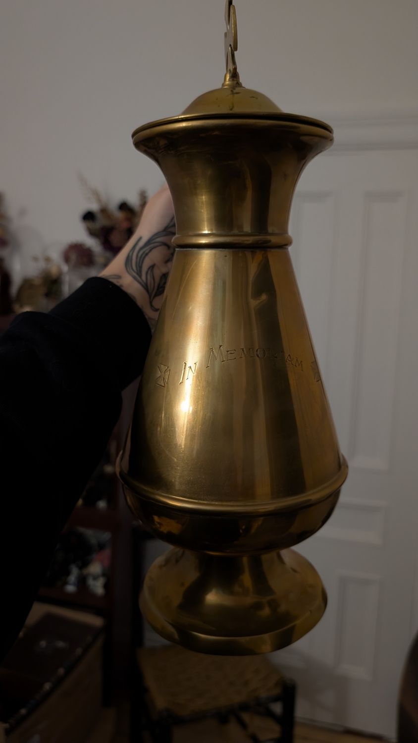 Large communion ewer brass container IN MEMORIAM