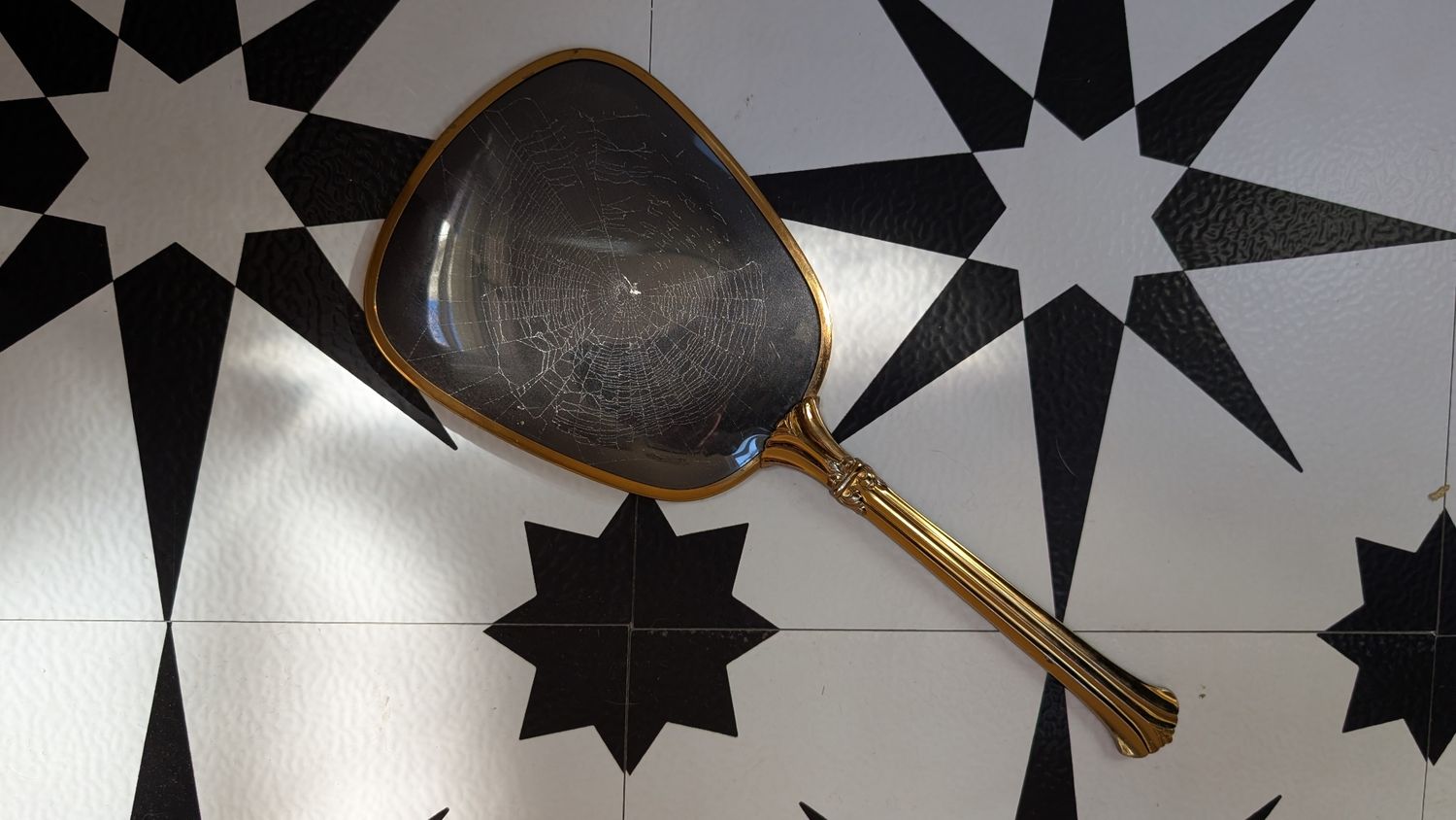Cobweb handheld mirror - vintage mirror - cobweb preserved by me