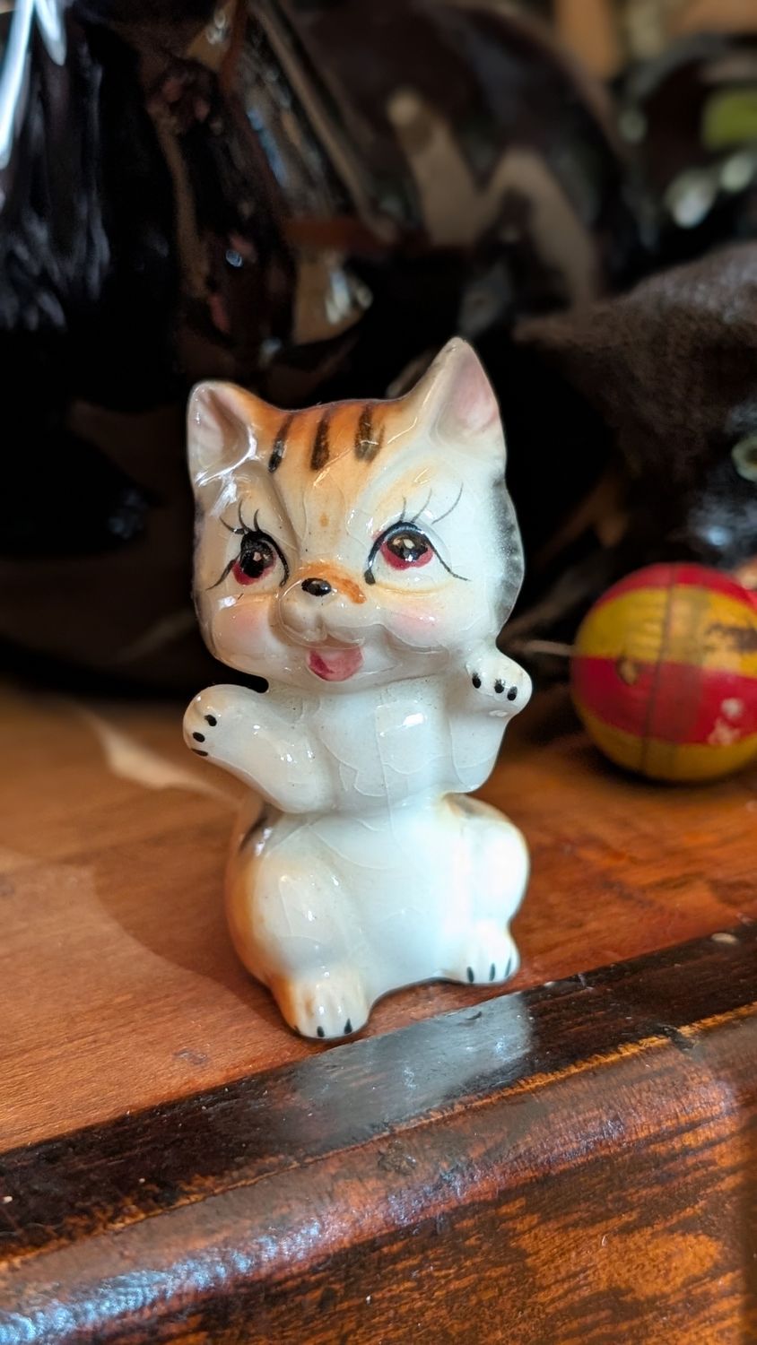 Small orange tabby cat ceramic