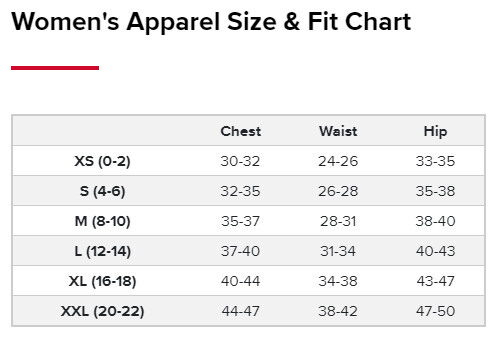 Women&#39;s Apparel Size &amp; Fit Chart