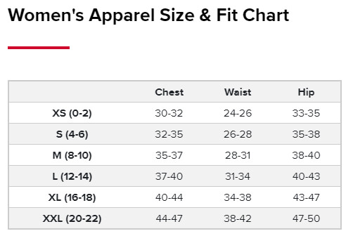 Women's Apparel Size & Fit Chart