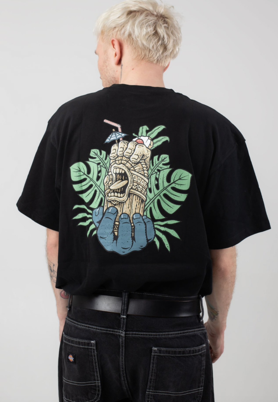 Santa Cruz Tiki Hand Strip T-Shirt  - Black