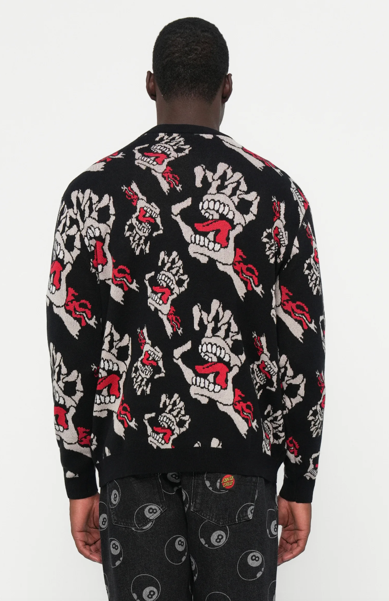 SANTA CRUZ Bone Hands All Over Knit Crew