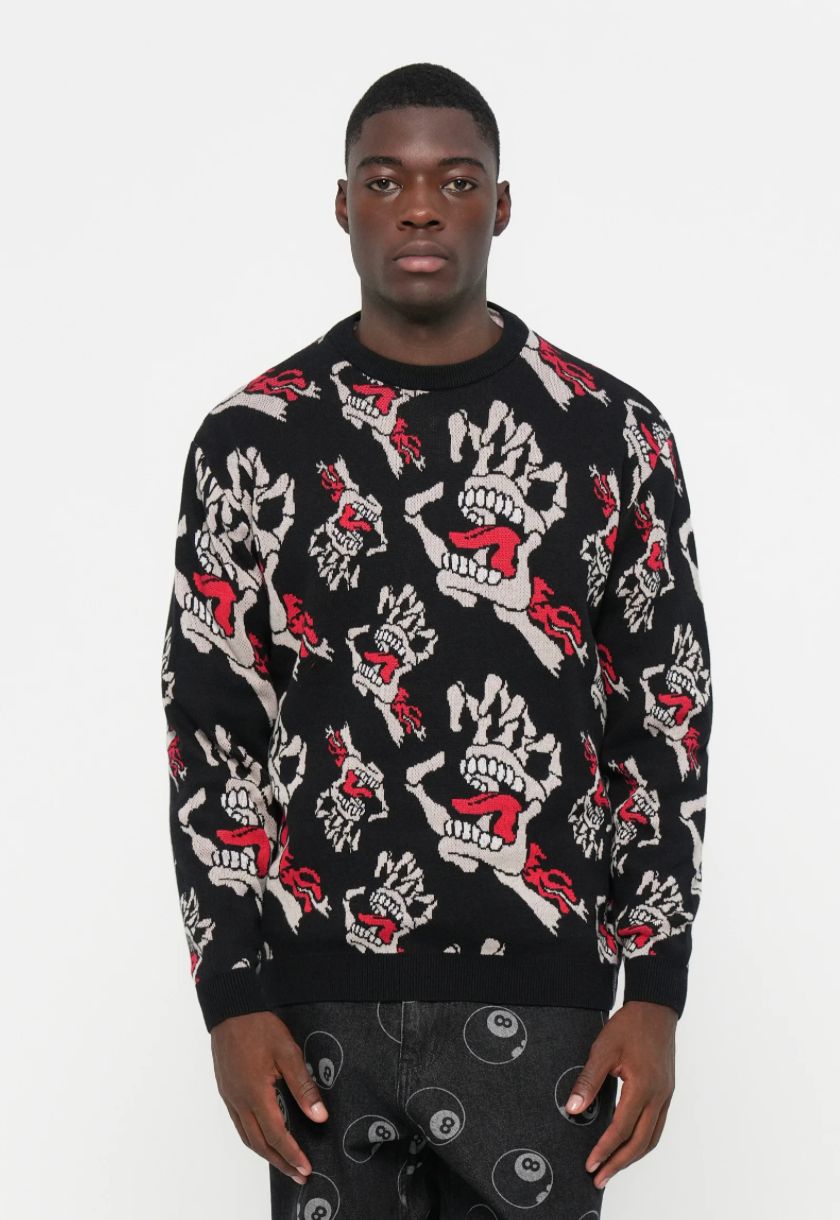 SANTA CRUZ Bone Hands All Over Knit Crew