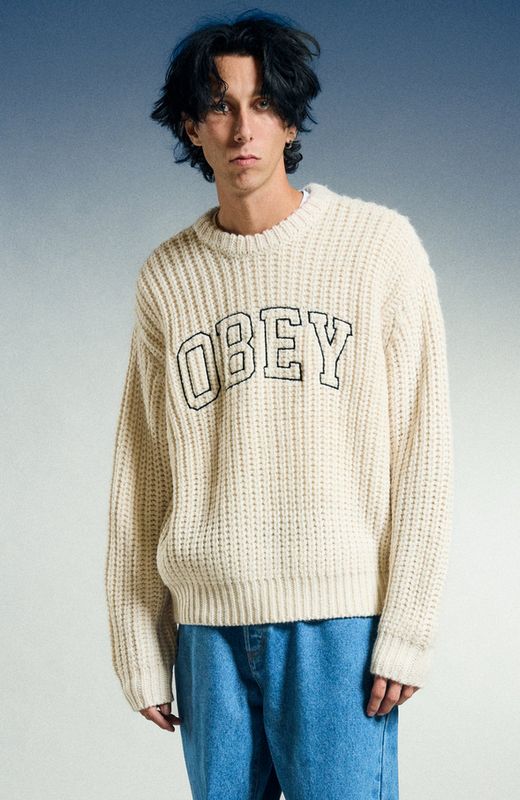 OBEY COLLEGIATE SWEATER WHISPER WHITE MULTI OBEY COLLEGIATE SWEATER WHISPER WHITE MULTI