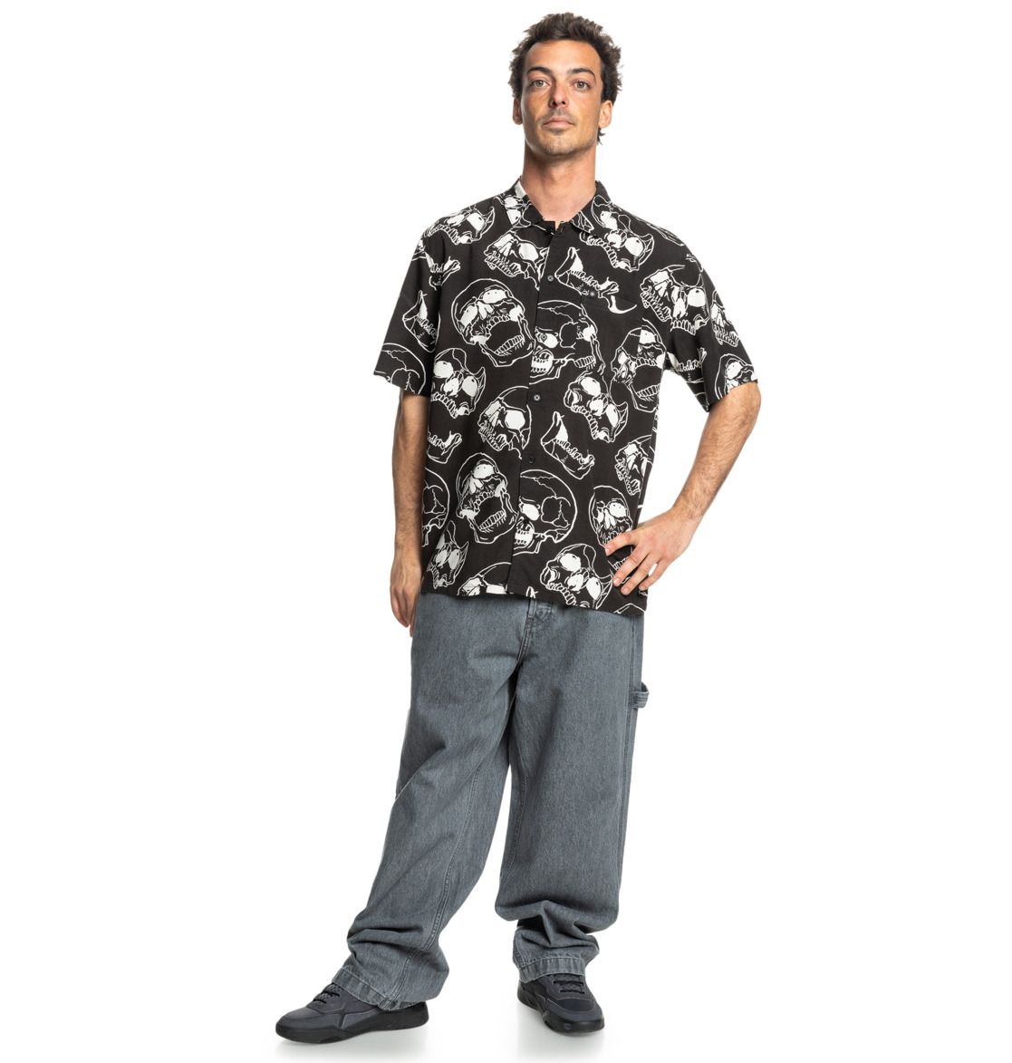 DC  DC Camicia Fracture  Button Up - black skully print