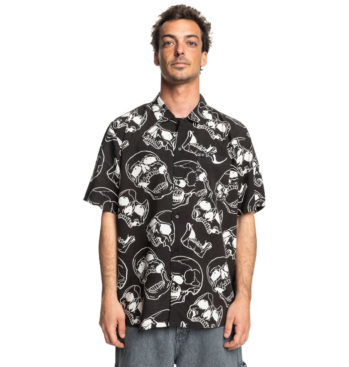 DC  DC Camicia Fracture  Button Up - black skully print