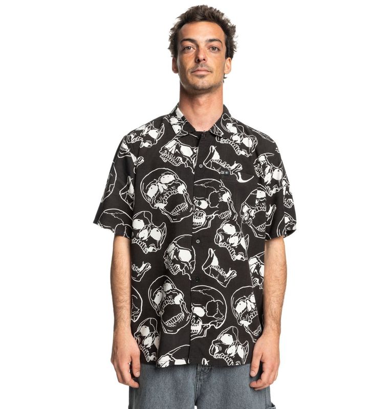 DC  DC Camicia Fracture  Button Up - black skully print
