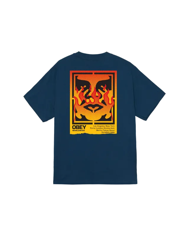 OBEY  ICON STENCIL FLAME CLASSIC TEE Harbor Blue