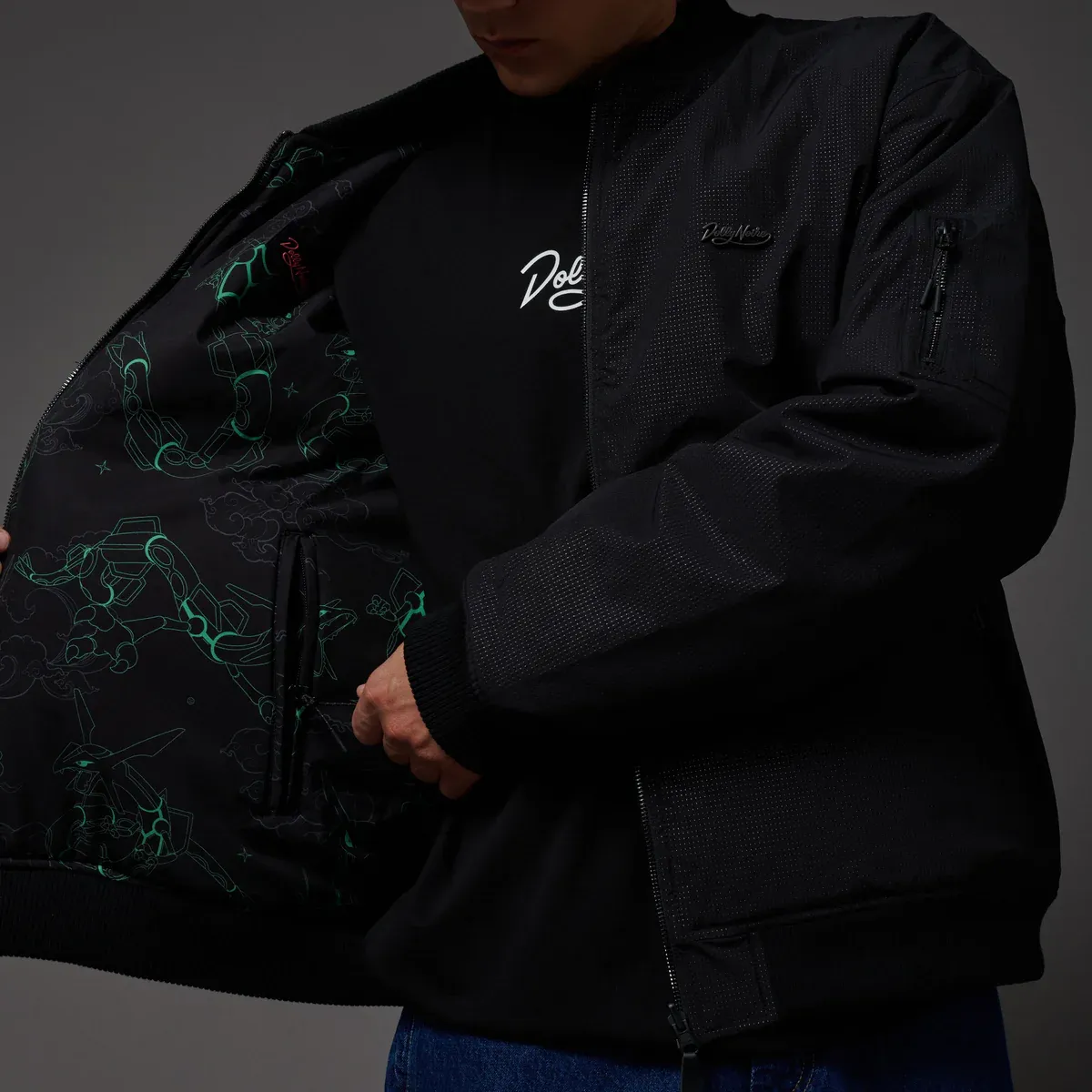 DOLLY NOIRE Rayquaza Pattern Bomber Black