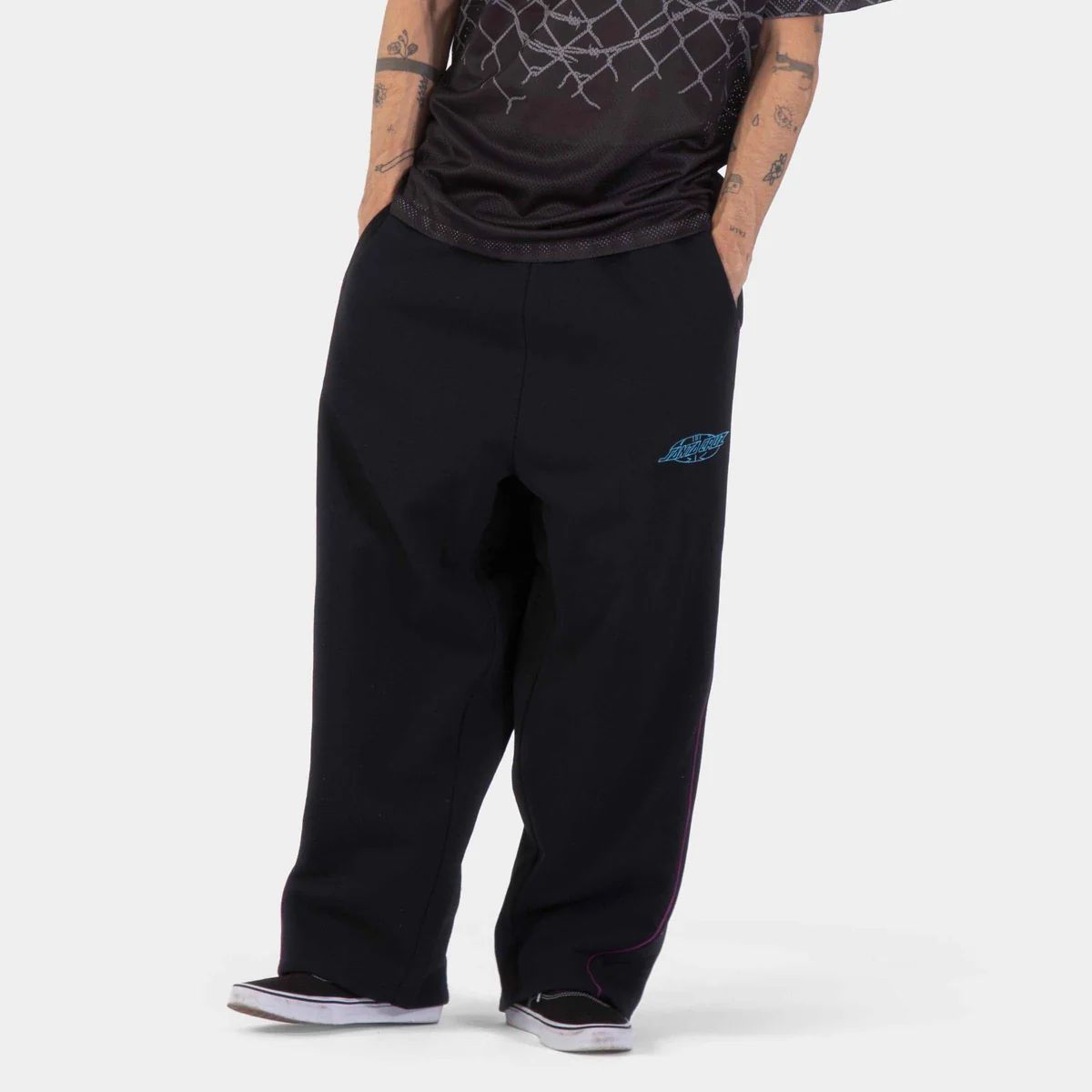 SANTA CRUZ Pinstripe Wide Leg Jogger - Black
