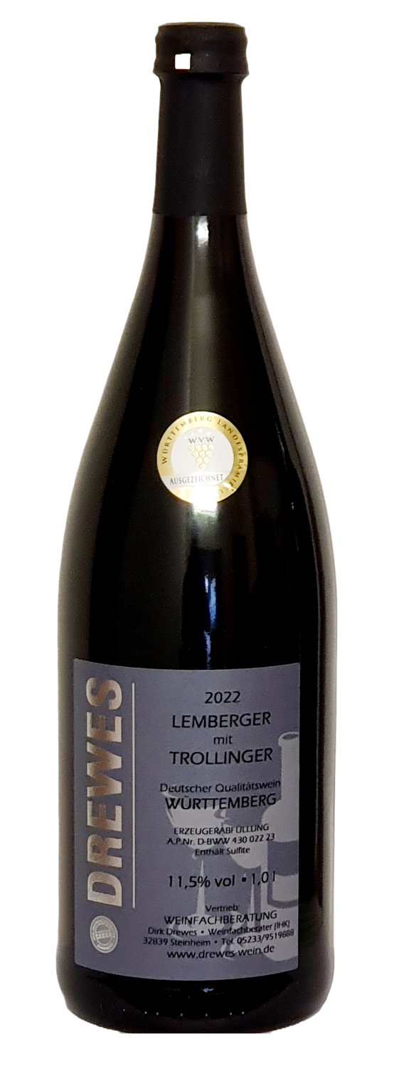 2022er LEMBERGER mit TROLLINGER Deutscher Qualitätswein Württemberg halbtrocken 1,0 l