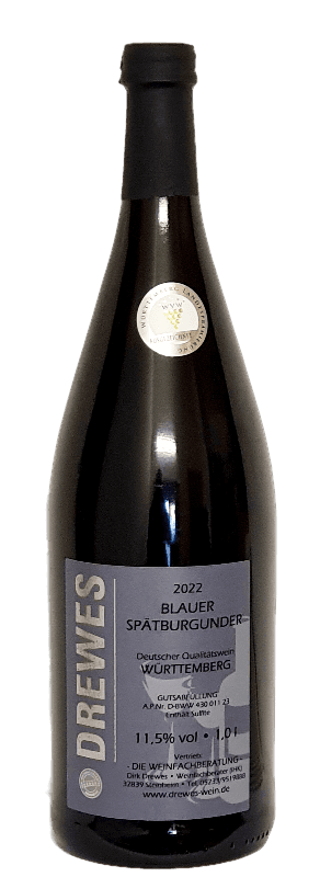 2022er BLAUER SPÄTBURGUNDER Deutscher Qualitätswein Württemberg feinherb 1,0 l