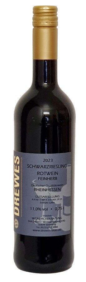2023er SCHWARZRIESLING Rotwein Deutscher Qualitätswein Rheinhessen feinherb 0,75 l