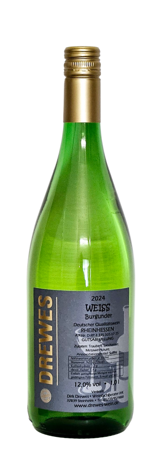 2024er WEISSburgunder Deutscher Qualitätswein Rheinhessen halbtrocken 1,0 l