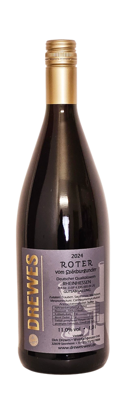 2024er ROTER vom SPÄTBURGUNDER Deutscher Qualitätswein Rheinhessen feinfruchtig (lieblich) 0,75 l