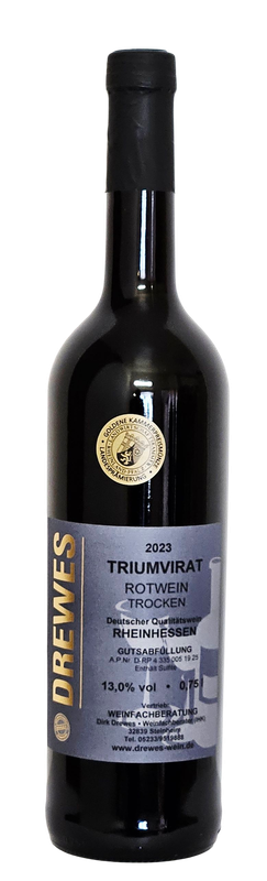 2023er TRIUMVIRAT Rotwein Deutscher Qualitätswein Rheinhessen trocken 0,75 l 2023er TRIUMVIRAT Rotwein Deutscher Qualitätswein Rheinhessen trocken 0,75 l