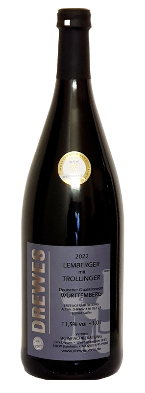 2023er LEMBERGER mit TROLLINGER Deutscher Qualitätswein Württemberg halbtrocken 1,0 l