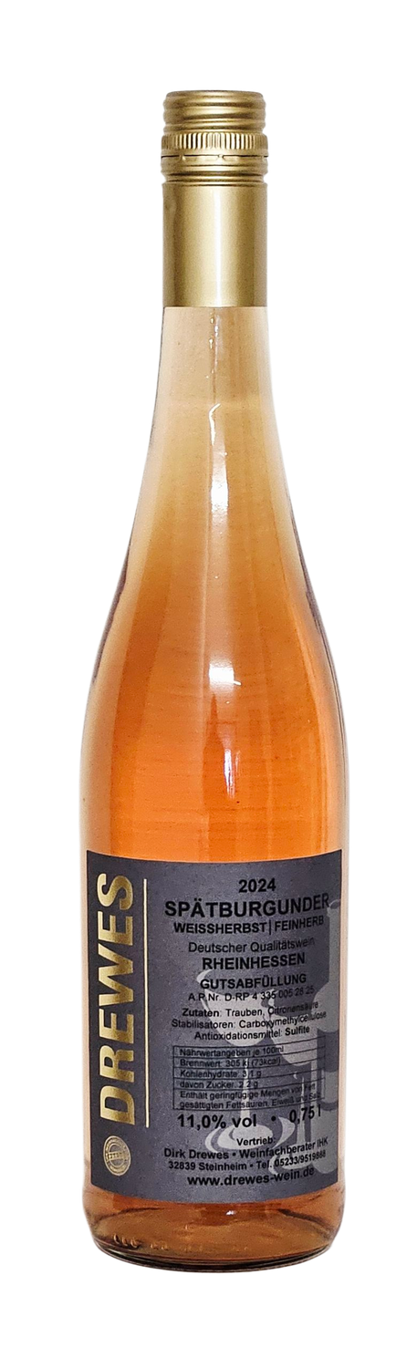 2024er SPÄTBURGUNDER Weißherbst Deutscher Qualitätswein Rheinhessen feinherb 0,75 l 2024er SPÄTBURGUNDER Weißherbst Deutscher Qualitätswein Rheinhessen feinherb 0,75 l