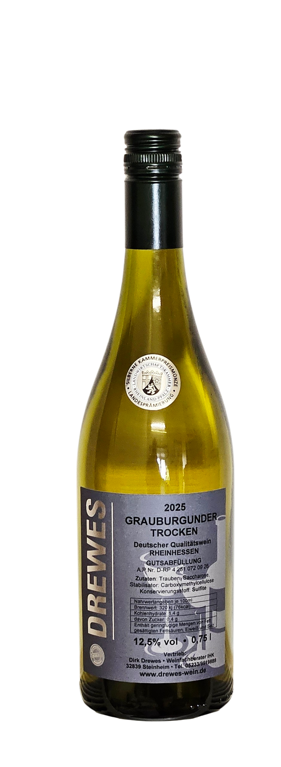 2025er GRAUBURGUNDER Deutscher Qualitätswein Rheinhessen trocken 0,75 l 2025er GRAUBURGUNDER Deutscher Qualitätswein Rheinhessen trocken 0,75 l