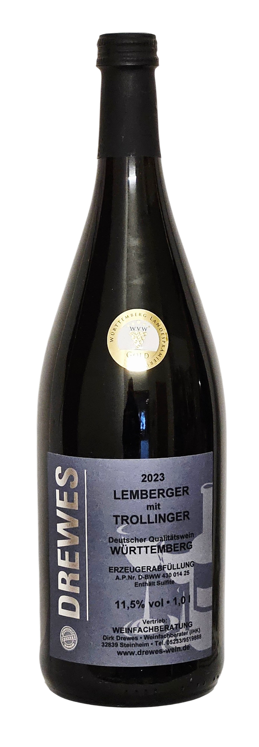 2023er LEMBERGER mit TROLLINGER Deutscher Qualitätswein Württemberg halbtrocken 1,0 l