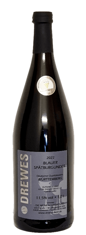 2023er BLAUER SPÄTBURGUNDER Deutscher Qualitätswein Württemberg feinherb 1,0 l 2023er BLAUER SPÄTBURGUNDER Deutscher Qualitätswein Württemberg feinherb 1,0 l