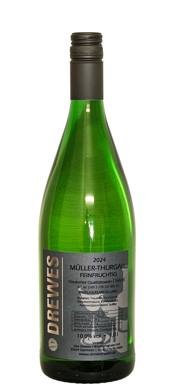 2025er MÜLLER-THURGAU Deutscher Qualitätswein Nahe feinfruchtig (lieblich) 1,0 l 2025er MÜLLER-THURGAU Deutscher Qualitätswein Nahe feinfruchtig (lieblich) 1,0 l