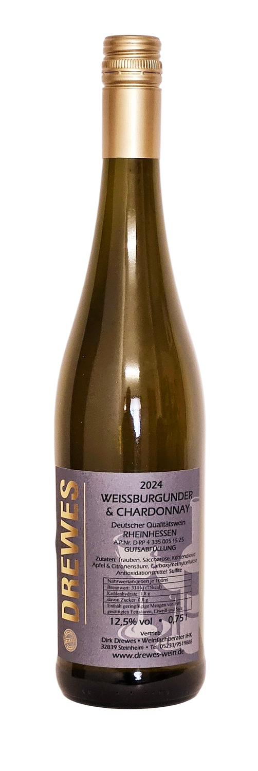 2025er WEISSBURGUNDER & CHARDONNAY Deutscher Qualitätswein Rheinhessen trocken 0,75 l 2025er WEISSBURGUNDER & CHARDONNAY Deutscher Qualitätswein Rheinhessen trocken 0,75 l