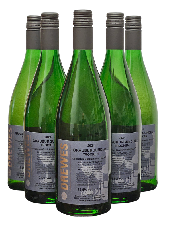 2024er GRAUBURGUNDER Deutscher Qualitätswein Nahe trocken 1,0 l #ANGEBOT FÜR 12 FLASCHEN