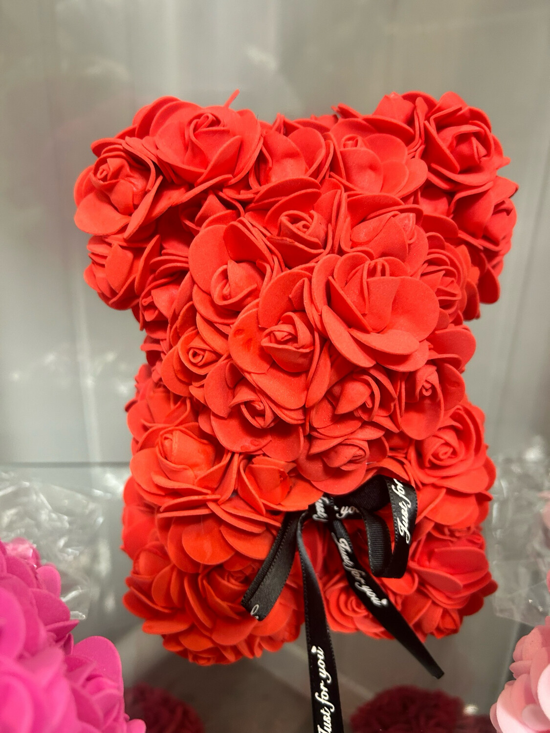 Rose Bear Hand Made (poppy Red Pink) Approx 20cm