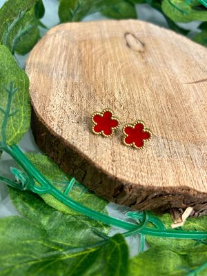 Lucky Clover Earrings (Red Flower)