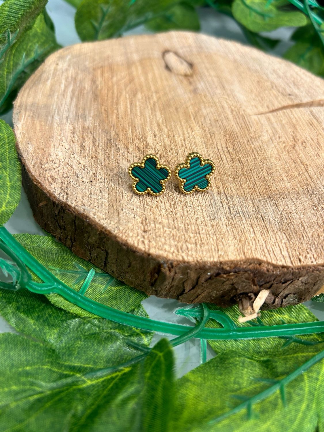 Lucky Clover Earrings (green 2Tone Flower)