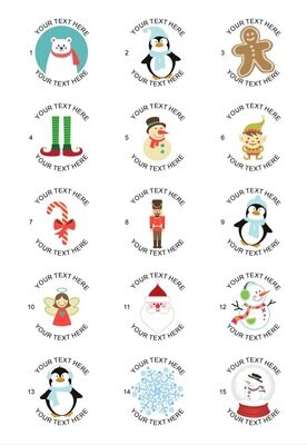 51mm Round Christmas Stickers -  15 per sheet