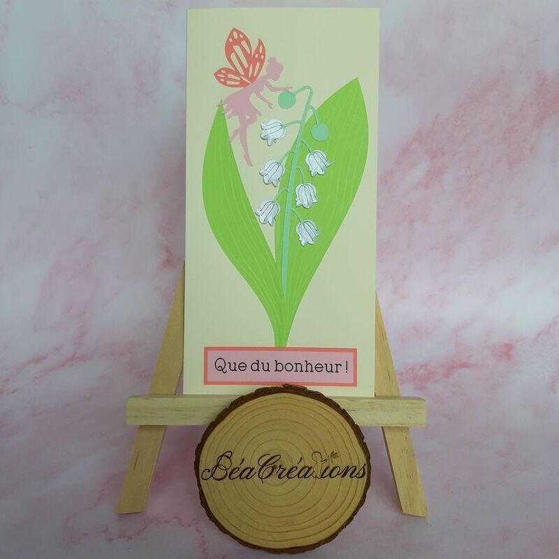 Carte porte bonheur - Brin de muguet et sa fée clochette