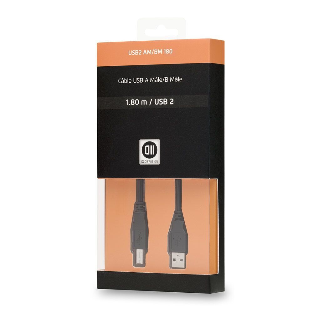 CÂBLE USB 2.0 A MÂLE / B MÂLE 1.80 M