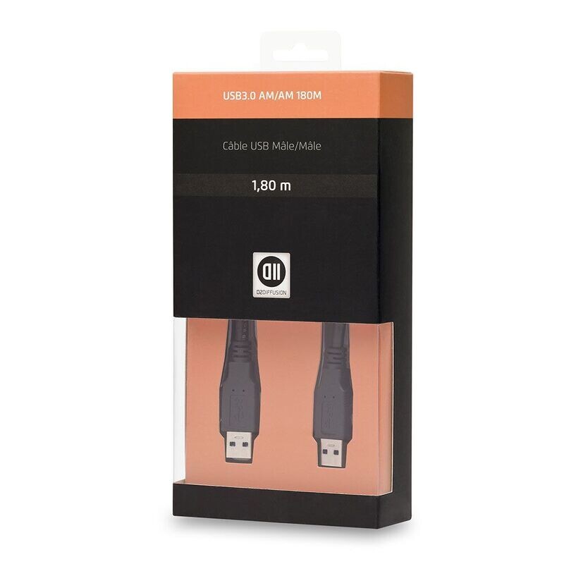 CÂBLE USB 2.0 A MÂLE/MÂLE 1.80 M