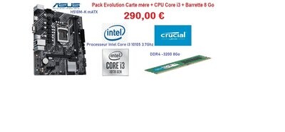 Pack Évolution Carte Mère + CPU Core i3 3.7Ghz + Barrette Memoire 8Go