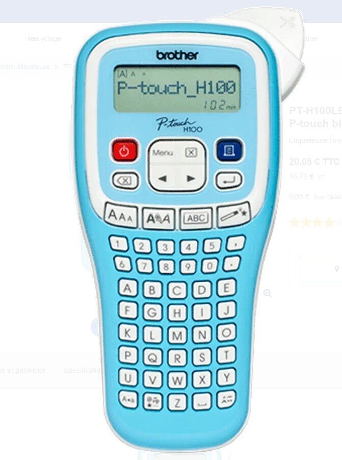Brother P-Touch PT-H100LB Étiqueteuse portable | Idéale pour professionnels et particuliers | Inclus 1 ruban TZe-12mm Noir/Blanc