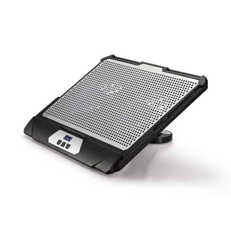 Support Ventilé pr PC jusqu'à 17.3 2 ports USB, Ecran intégré 2 ventilateurs de 120mm surface en alu, pied rotatif"