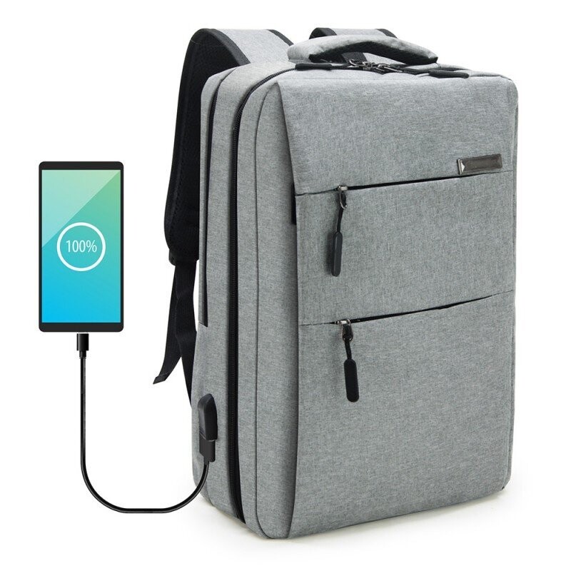 Sac à Dos Urbain XL 15,6 Pouces Polyester Oxford Multipoches USB Gris
