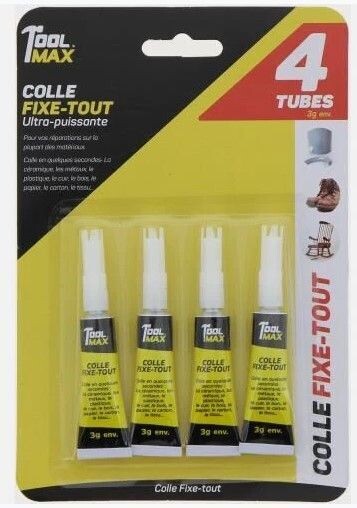 Lot de 4 tubes de colle fixe-tout (super glue) environ 3 g Tool Max