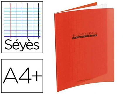 Cahier piqué conquérant classique couverture polypropylène rigide transparente a4+
